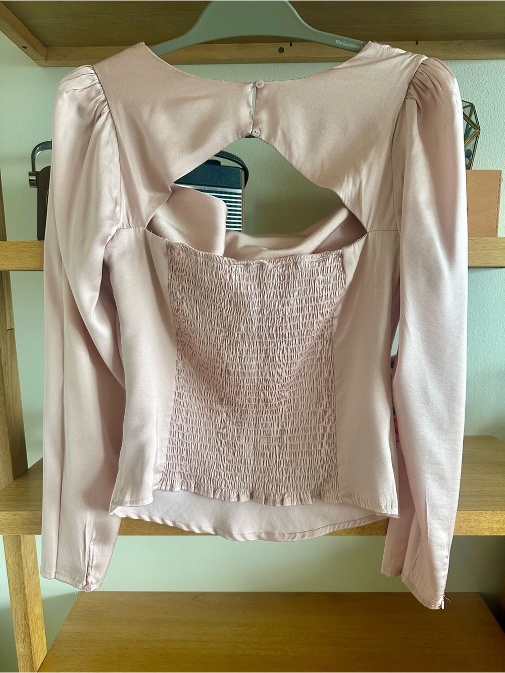 ASTR Blush Pink Draped-Back Long Sleeve Blouse - size M - Picture 3 of 8